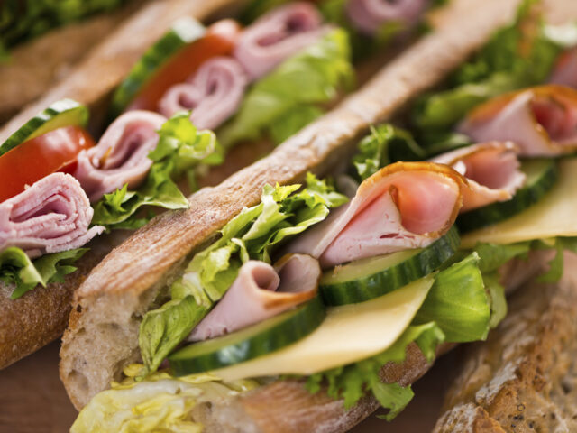 Sandwiches with ham, cheese and vegetables