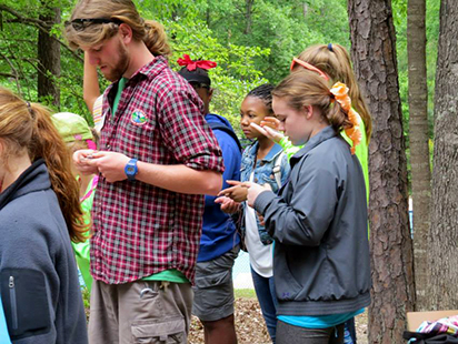 campers checking their compasses